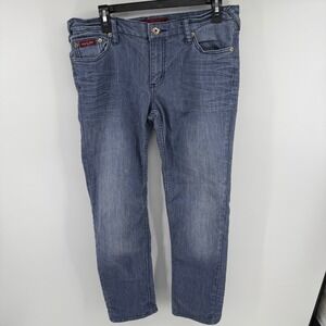 Y2K Low Rise Embellished Baby Phat Womens Straight Jeans Blue Faded Wash Size 11